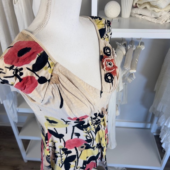 Baraschi women's sz. small fitted knit floral tan top soft girl, botanical #2258 - Picture 6 of 8